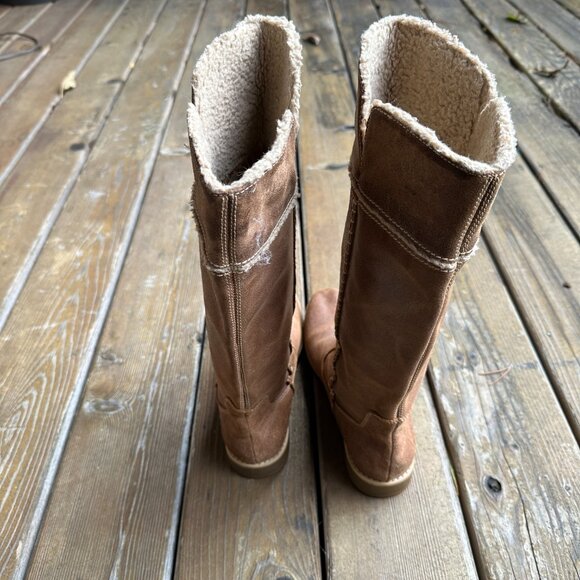 Like New Timberland Brown Leather Knee High Sherpa Boots 25669M - Women's US 8.5 - Picture 6 of 11